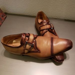 Magnanni Monk Strap Brown Burnished Cap Toe Sz10.5